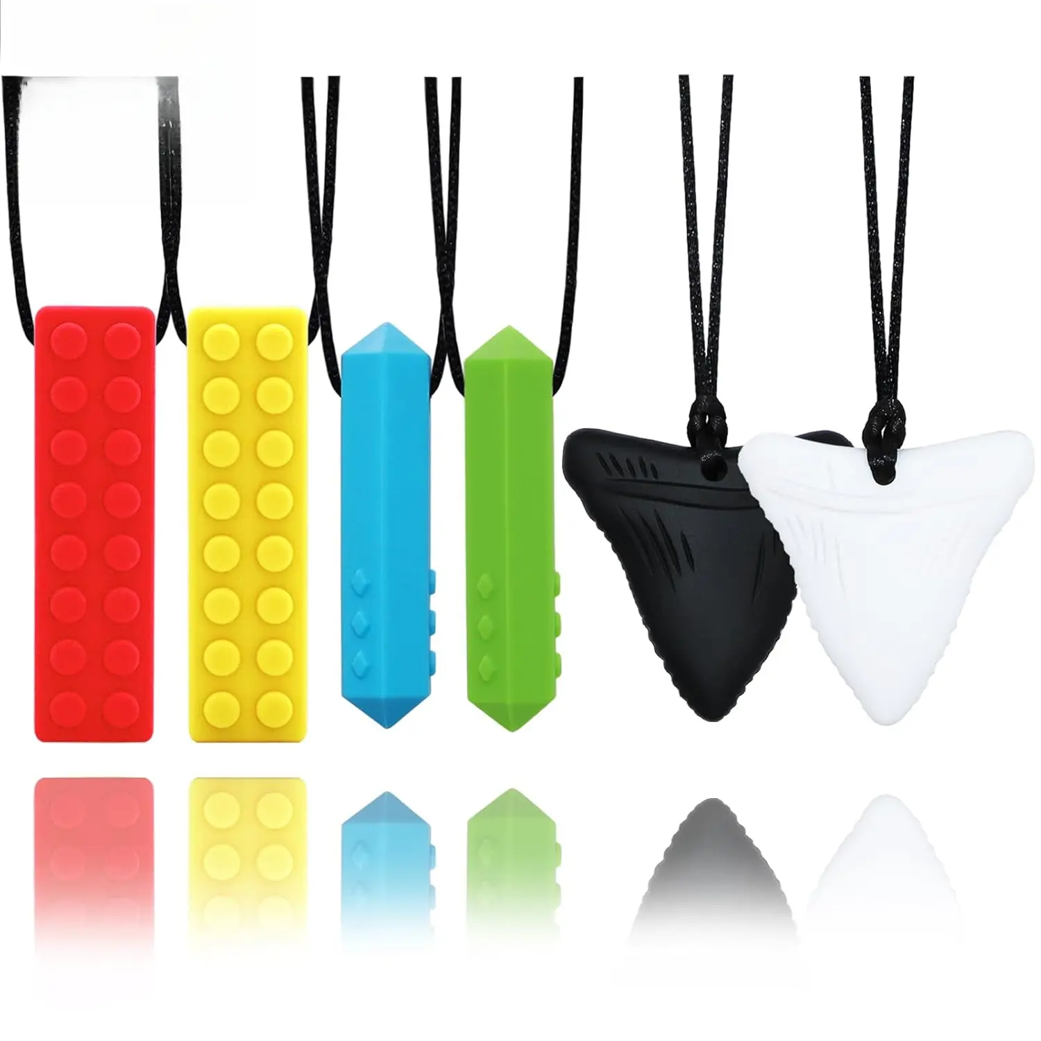 Swiilpo Chewy Necklaces for Sensory Kids, 6 Pack Chew Necklaces for Sensory Boys and Girls with Autism, ADHD, SPD, Chewing, Biting, Silicone Oral Sensory Chew Teething Toys for Adults Reduce Anxiety Fidget,By Traiisutor