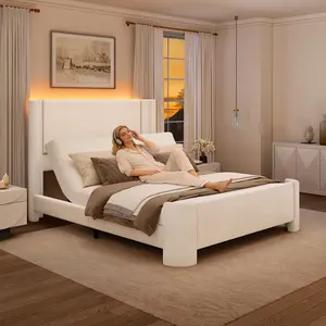 [SummerVibes] SIBEDS Queen Size Smart LED Adjustable Bed Frame with App Control, Motorized Upholstered Platform Bed with 0-60° Incline, 1000LBS Heavy Duty Support, No Box Spring Needed