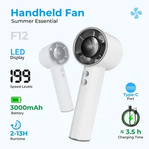 Handheld Fan with Five Wind Speed Settings, Lightweight Modern Style, Easy to Carry, LED Screen Display, Long Usage Time, Travel Office Use