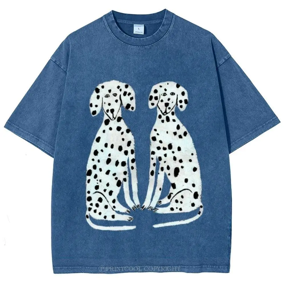 Unisex Two Dalmatians Vintage Washed T-Shirt, Minimalist Graphic Tee Inspired by Meme and Streetwear for Everyday Style