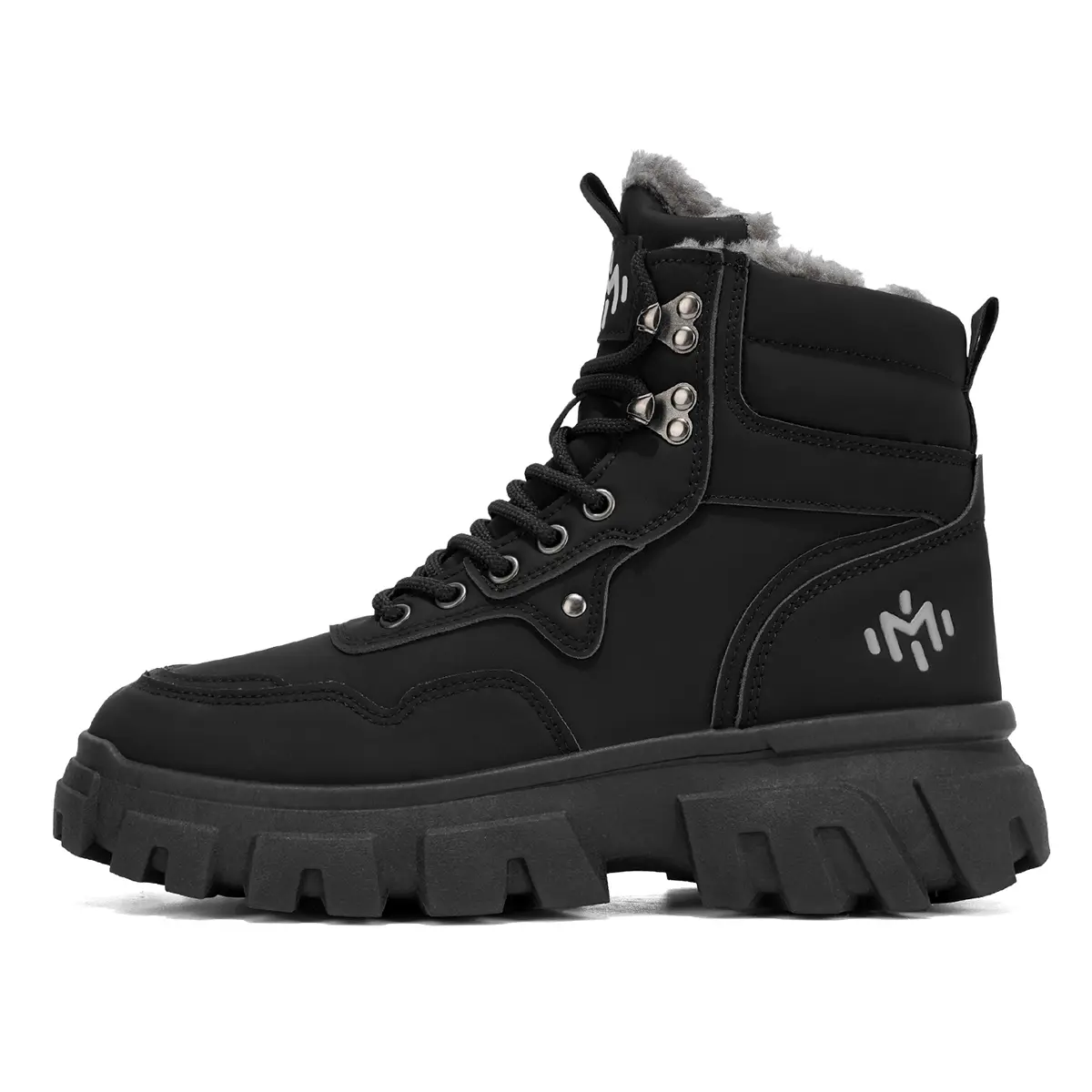 Ultra Warm Fleece Fur Lined Platform Military Combat Boots For Men, Water Resistant Lace Up High Top Ankle Snow Boots, Rugged Deep Lug Anti Slip Sole Cold Weather Hiking Construction Outdoor Work Boots