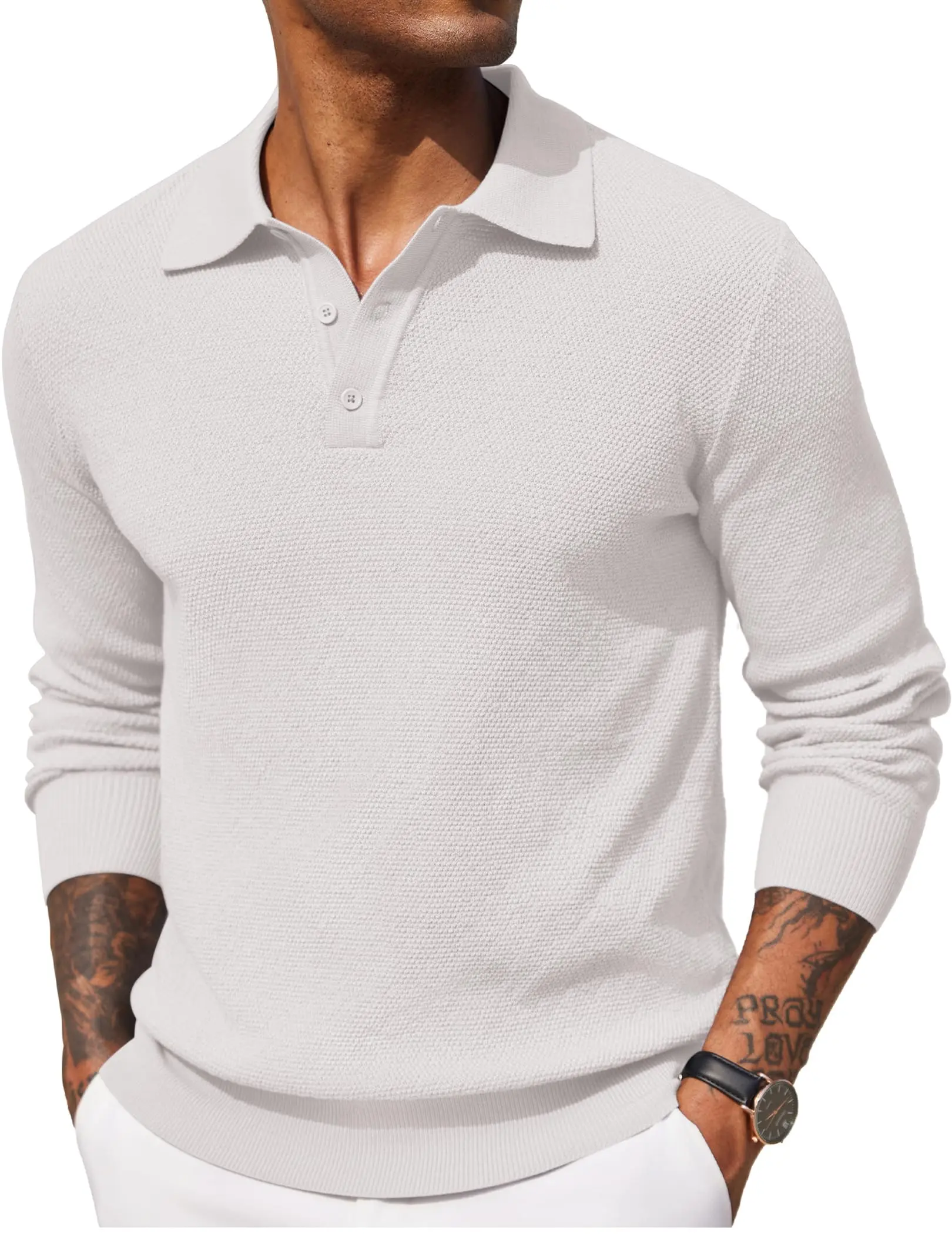 COOFANDY Mens Knit Polo Shirts Long Sleeve Casual Polo Sweaters Shirt Waffle Textured Collared Sweater COOFANDY Mens Knit Polo Shirts Long Sleeve Casual Polo Sweaters Shirt Waffle Textured Collared Sweater
