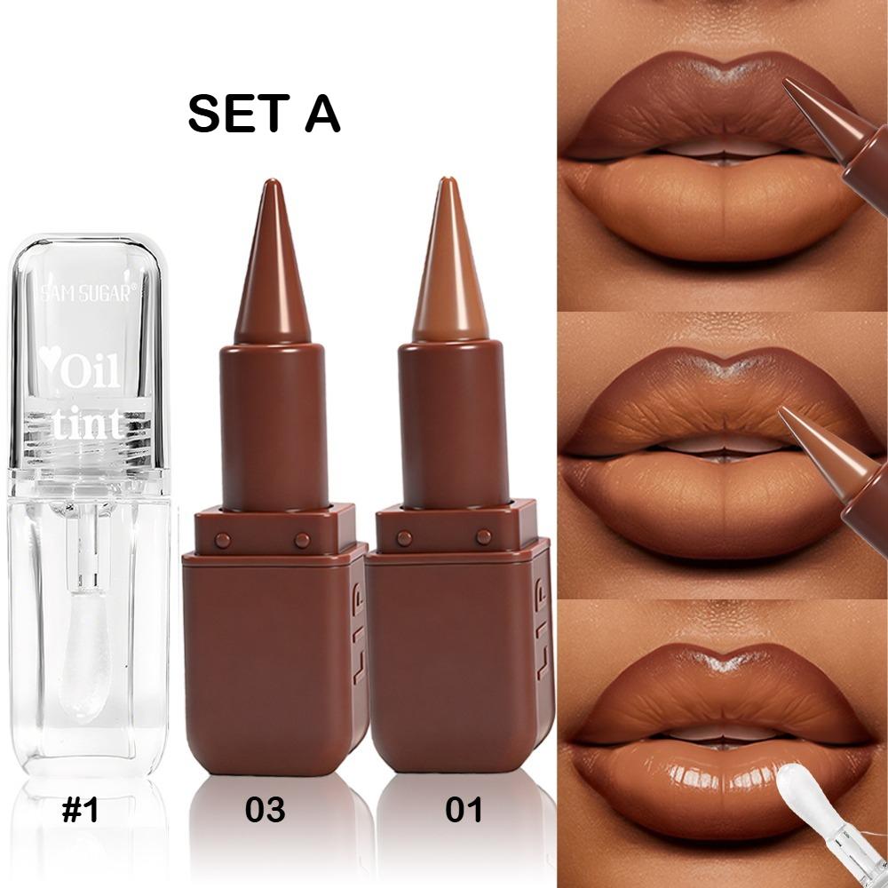 3pcs Matte Lip liner & Lip Oil Set - Waterproof Long-Lasting, Non-Stick Velvet Finish, Mixed Shades (Hydrating Matte Lip liner and Gloss Combo) for Party, lip combo set, Party Festival Christmas Halloween Daily Makeup & Daily Wear