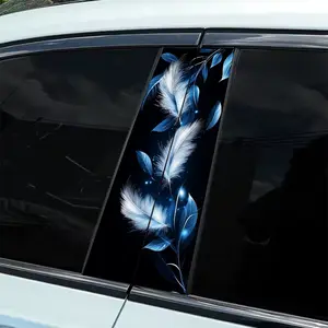 Blue and White Feather Art Pattern Car Sticker 2-piece set: 2-piece, waterproof and scratch-resistant, suitable for all car parts and holiday decorations, as well as laptops and cars.