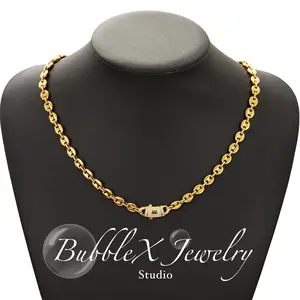 Bubble X Light Golden(14) Stainless Steel Mariner Chain Necklace/Bracelet/Anklet CZ Iced Out Buckle Hip Hop Water Resistant & Hypoallergenic Jewelry 6/8/10 MM
