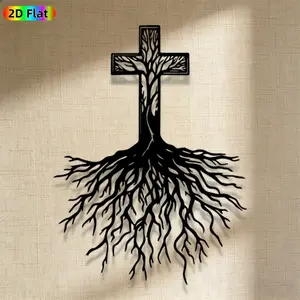 1pc Minimalist Tree with Cross Metal Wall Art, Artwork, Statue Mural, Iron Craft, Perfect for Living Room, Garden, Indoor/Outdoor Decor, Decoration, Intricate Craftsmanship, Silhouette Wall Decor, Christmas Decor, Ideal Gift for Nature Lovers