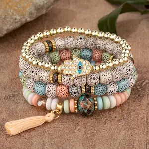 4pcs Stylish Bracelets Made Of Tiny Beads Multi Colors For U To Choose Trendy Palm Of Hamsa Design Match Daily Outfits Party Accessory