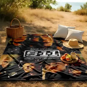 1 piece 911 Emergency Rescue TV Series themed flannel blanket - Oversized comfortable flannel sofa blanket, suitable for beds and sofas, modern geometric pattern design, all-season use, digital printing, 100% polyester material, Flannel Throw Blanket