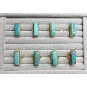 The Golden Turquoise Bar Rings