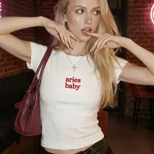 Aries Baby Tee Y2K Aesthetic Crop Top – Aries Zodiac Sign Shirt, Viral Horoscope Graphic Tee, Fire Sign Top, Trendy Pinterest Birthday Outfit, Astrology Gift for Her