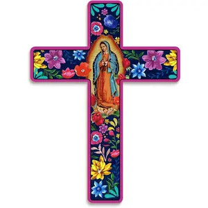 Floral Cross Wall  Painted ative Wooden Inspirational Cross Spanish Style Wall Cross  Mexican Art Wall  Crucifix for Home Room Church ation