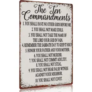 12x8 Inch Aluminum Metal Sign, Vintage Distressed Ten Commandments Wall Decor, Rustic Religious Wall Art Sign for Home Living Room Bedroom Church Entryway Decor, Christian Faith Gift for Easter Christmas Housewarming