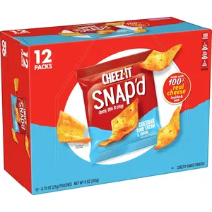 Cheez-It Snap'd Cheese Cracker Chips, Thin Crisps, Lunch Snacks, Cheddar Sour Cream and Onion, 9oz Box (12 Pouches) Milk Crunchy