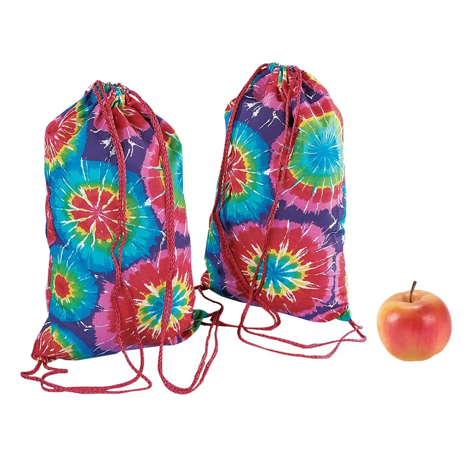 10" x 15" Medium Nonwoven Colorful Tie-Dyed Drawstring Bags - 12 Pc.