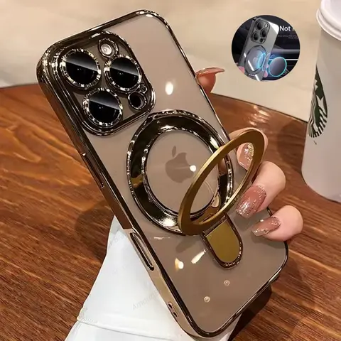 Luxury MagSafe Fin Bracket Case with Magnetic Ring Stand Holder, Smartphone Protector Accessories for iPhone 18,17,16,16 Plus,15,15 Plus,14,13,12,11 Pro Max Handheld Devices, Casing