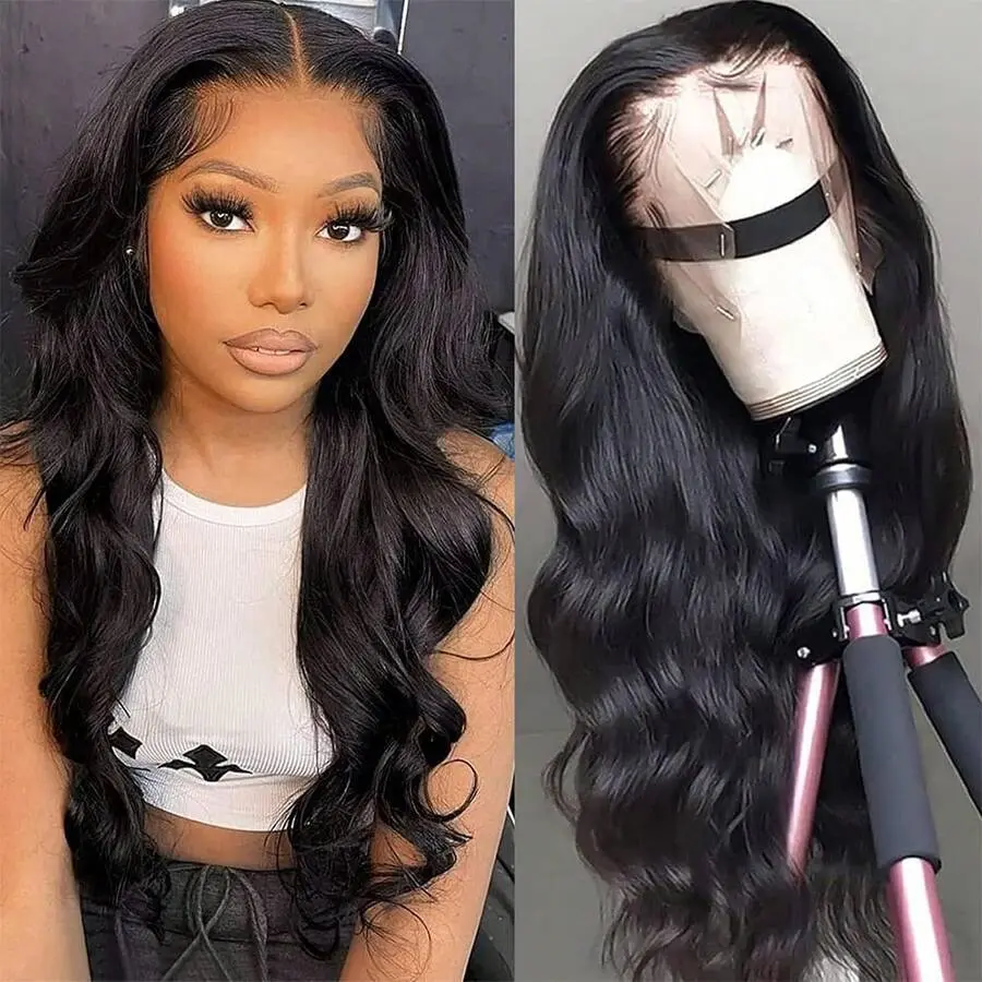 13X4 Free Part Black Green Highlights Body Wave Lace Front Wigs Pre Plucked Soft Long Wavy Hair Wigs Heat Resistant Wave Wigs Glueless Christmas Wig