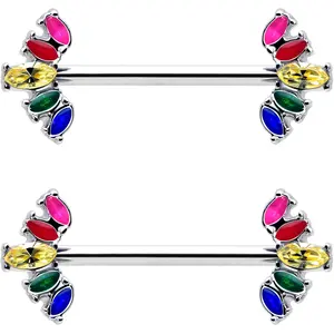 14 Gauge 9/16 Rainbow Gem Pride Fancy Glam Nipple Ring Set