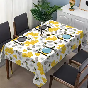 Honeycomb bee Pattern Printed Tablecloth, versatile throughout the four seasons, suitable for kitchen, hotel, and restaurant table decoration, enhancing dining atmosphere, and a must-have for versatile home decor.