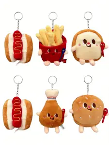 Adorable Plush Soft Keychain For Bags Burger Fries Fried Chicken Toast Hot Dog Backpack Charm, Fun Food Theme Accessory for Kids and Teens, Perfect Gift Choice