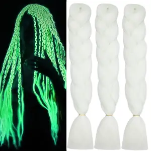 3Pcs White Braiding Hair Jumbo Braids Hair Extensions Glowing Braiding Hair 24inch Jumbo Braiding Hair Glow in the Dark Hair for Christmas