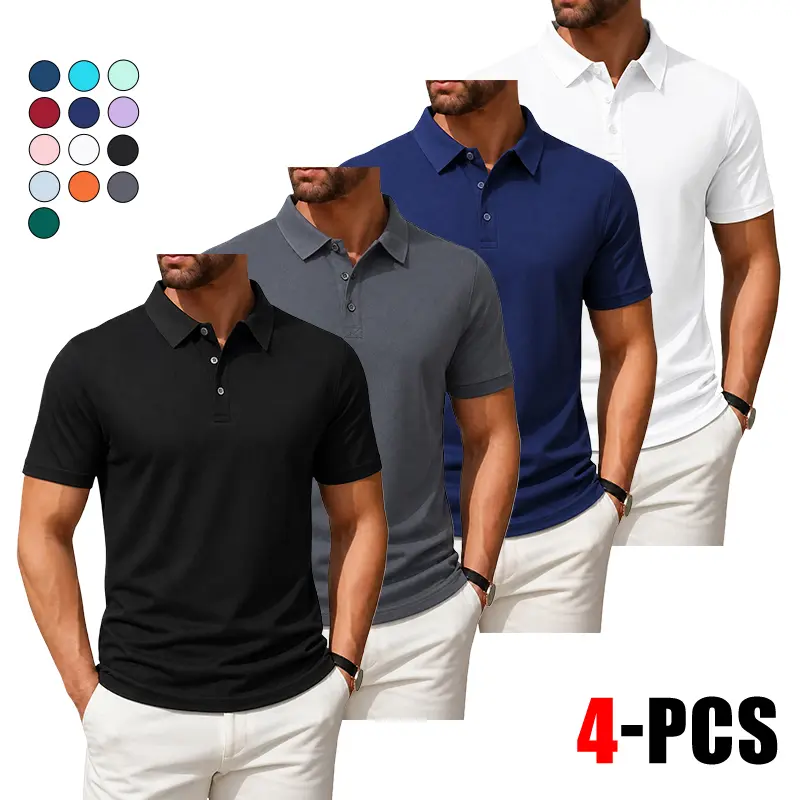 Clean Gent Men’s Polo Shirt Set, 4-piece set featuring a quick-dry short-sleeve T-shirt and moisture-wicking polo shirts for summer casual sports. Suitable for work, golf, travel, and everyday wear. Soft and breathable, with a classic polo collar.