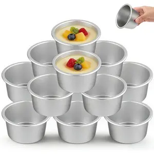 12 Pack Pudding Cup Mold Aluminum Individual Popover Pans Round Nonstick Pie Tart Mold Raspberry Souffle Baking Maker for Brownie Cake Home Party Bakery