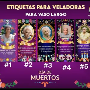 Dia del Muerto Stickers for Vaso Largo - Etiquetas Para Veladoras (candle not included)
