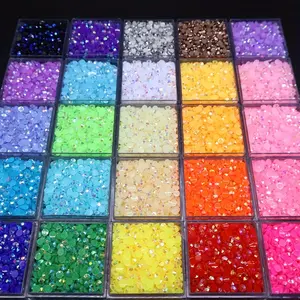 24999 Pcs 3mm Flat-Bottomed Jelly Gems, 28-Color Circular Resin Beads, Odorless Shiny DIY Rhinestone Nail Decor, Handmade Home & Party Supplies (No Box)