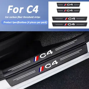 4pcs Carbon Fiber Car Stickers, Door and Trunk Protection Strips, Scratch-Resistant, Suitable for Citroën C4, Automotive Accessories