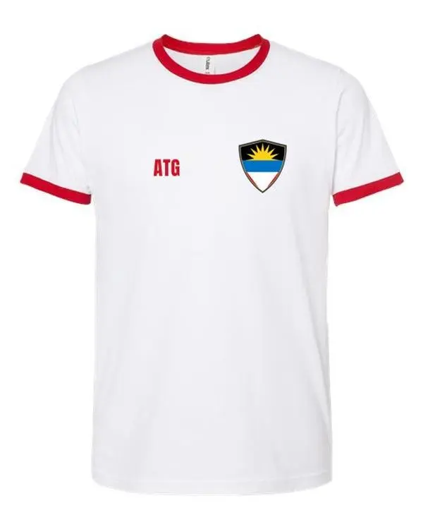 Antigua And Barbuda Soccer Ringer Tee — Retro National Crest | NYC Factory