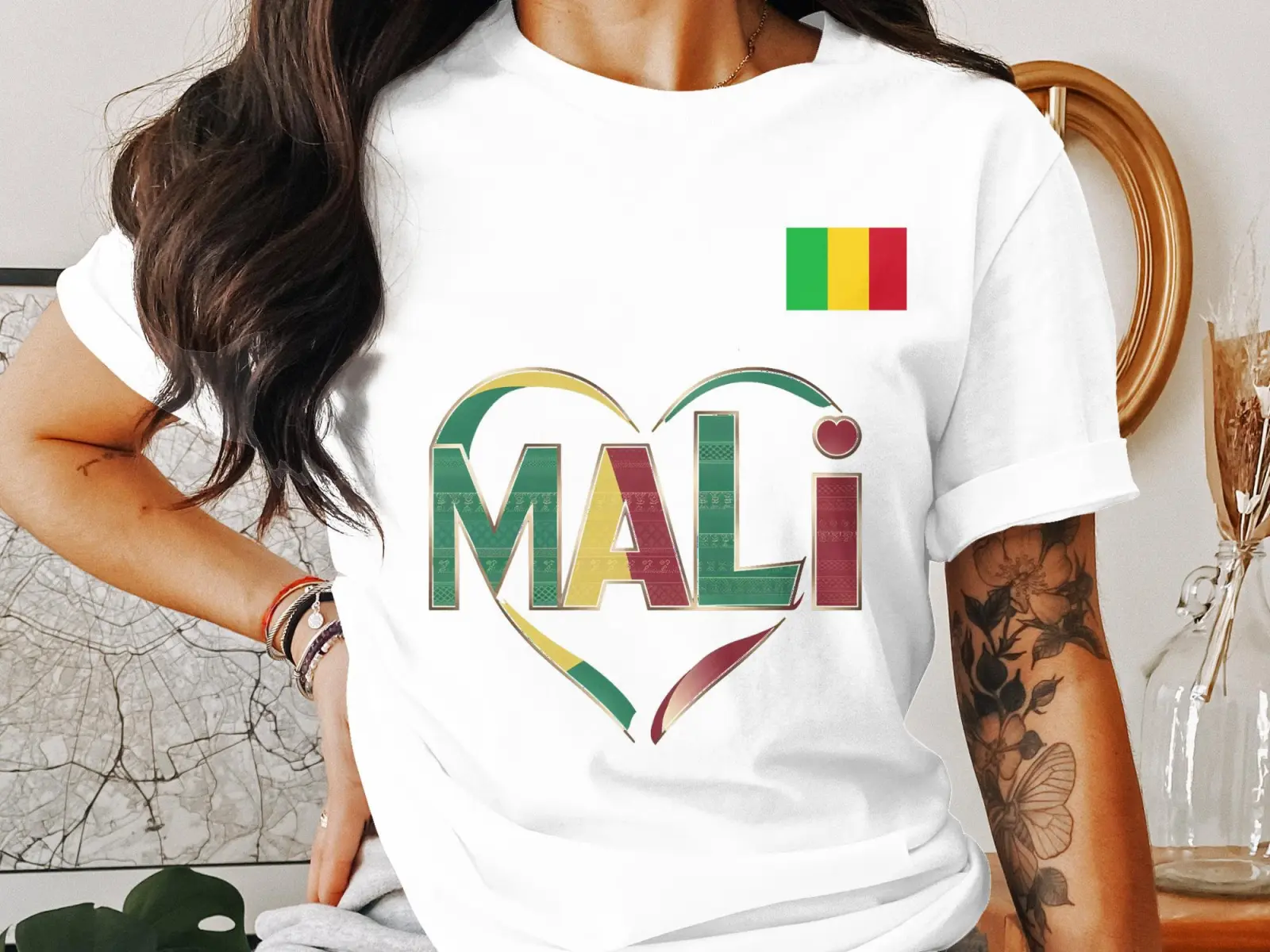 Mali Heart Design T-Shirt, Mali Pride Shirt, African Heritage Clothing, Unique Mali Graphic Tee, Mali Country Love, Ethnic Mali Artwear
