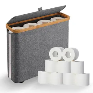 Elegant Toilet Paper Storage with Lid, Narrow Toilet Paper Holder Beside Toilet, Classy Bathroom Tissue Storage, Slim Toilet Paper Storage, Waterproof Oxford Fabric for Mega Rolls 30L (Gray)