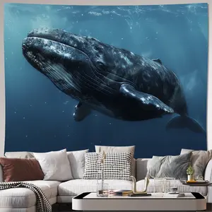 Whimsical Whale Tapestry - Deep Sea-Inspired Wall Hanging for Living Room, Bedroom, Office Decor |     Polyester Satin Fabric |     Easy Install Kit Included