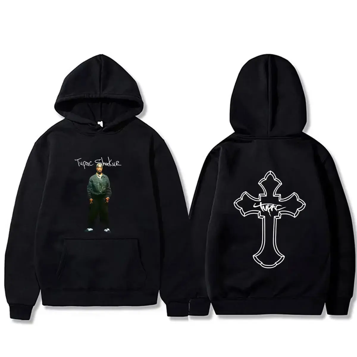 Rapper Tupac 2pac Cross Hoodie Men Women Hip Hop Fashion Vintage Streetwear Male Casual Fleece Cotton Oversized Pullover Hoodies