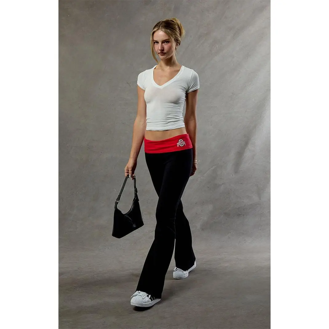 WILD COLLECTIVE Women's Ohio State Fold-Over Flare Yoga Pants