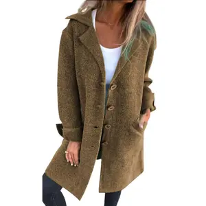 CHARTOU Women Long Cardigan Notched Collar Button Down Loose Fit Knit Blazer Sweater Jacket