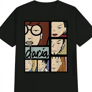 Cotton, "Daria" Design, Anime-Inspired Print, Colorful Character Illustrations, All Seasons, Round Neck Tops Tees T-Shirts Daily Wear For Men Women