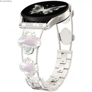 2026 NEW Diamond Metal Band Compatible with Samsung Galaxy Watch 7 6 5 4 40mm 44mm/for Galaxy Watch 6 4 Classic 42mm 46mm 43mm 47mm/Watch 5 Pro 45mm/Active 2,20mm Stylish Clover Sparkle Wristband Women