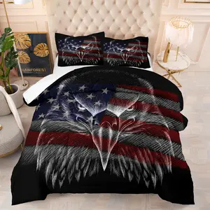 American Flag Eagle Pattern Bedding Set, 1 Count Soft Comfortable Comforter & 1/2 Counts Pillowcase without Filler, Bedding Supplies for Home Bedroom Hotel