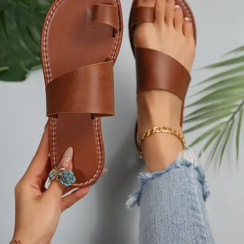 Women's Fashionable Plain Color Toe Thong Slippers, Casual Comfortable Flat Sandals Slippers for Women for Beach, Non-slip Slides for Indoor & Outdoor Wear