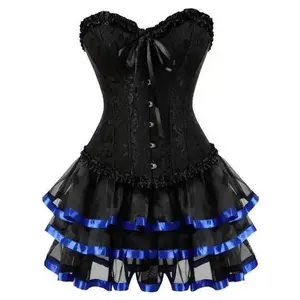 Caudatus Corset Plus Size Dress Skirts Set Tutu For Women Party Bustiers Costume Sexy Lace up Vintage Corselet Clothing Black