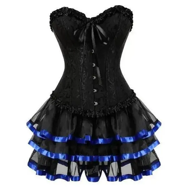 Caudatus Corset Plus Size Dress Skirts Set Tutu For Women Party Bustiers Costume Sexy Lace up Vintage Corselet Clothing Black