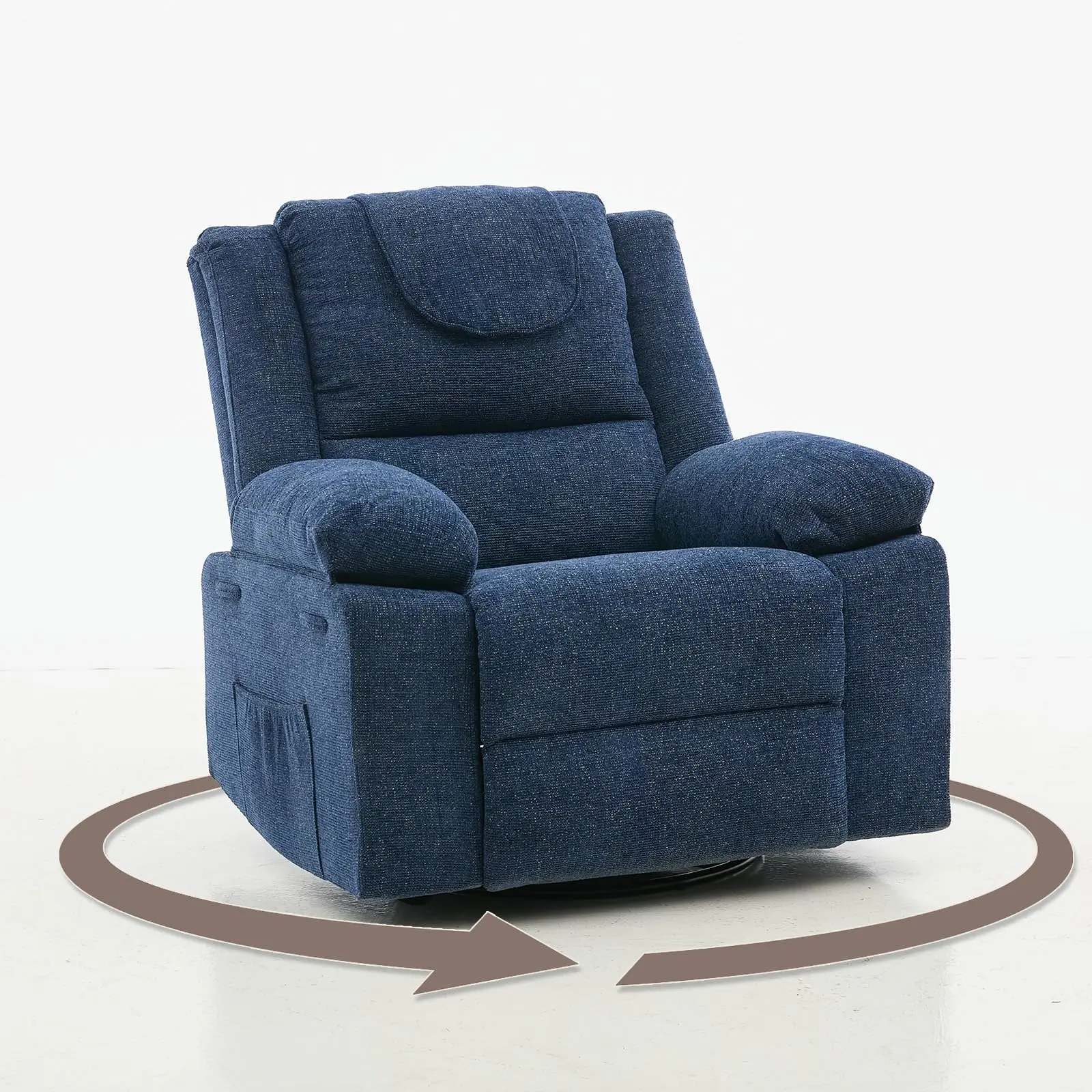 Oversized Adult Massage Rocker Recliner Chair – 360° Swivel Single Sofa with Vibration Massage, Heating, and Side Pocket for Living Room or Bedroom