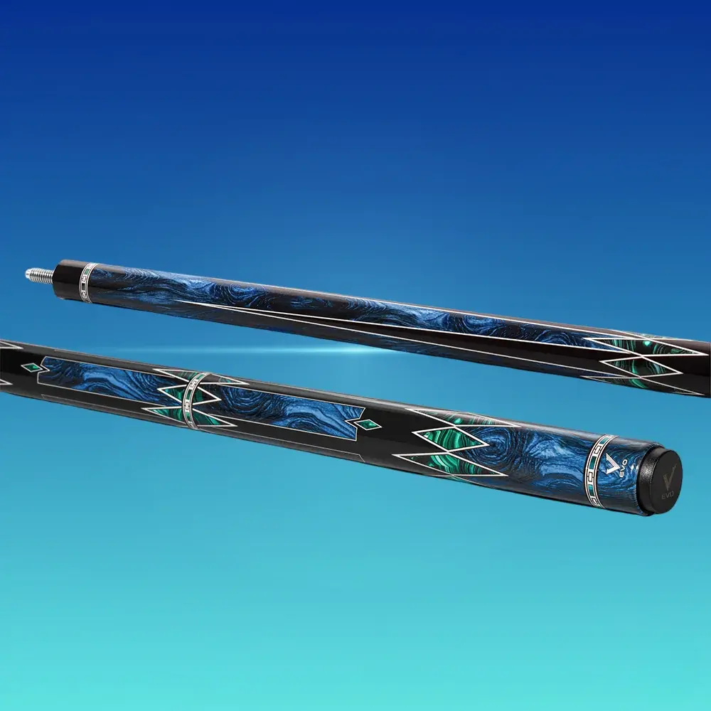 EVO MEG Abyss Blade Pool Cue — Glass Fiber Shaft, Carbon + Glass Fiber Butt, EVO 12.5mm Tip, 19–19.5oz, 29in Shaft & Butt, 5/16-18 Joint, Wrapless Grip, Joint Protector Included, Weight Adjustment Ready