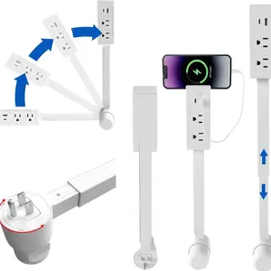 Electrical Outlet Extender Stick, Extendable Power Socket Expander for Hard to Reach Places, 180° Rotating Plug with 2 AC Outlets + USB-A & USB-C, Space Saving Wall Tap for Behind Couch, Nightstand, Desk, Home Office Essential