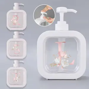 Flower Pattern Soap Dispenser, 1 Count 500ML Portable Press Type Lotion Bottle, Large Capacity Bathroom Shower Liquid Lotion Shampoo Dispenser