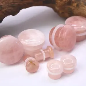 Rose Quartz Single Flare Plugs Stone Gauges 3mm-16mm