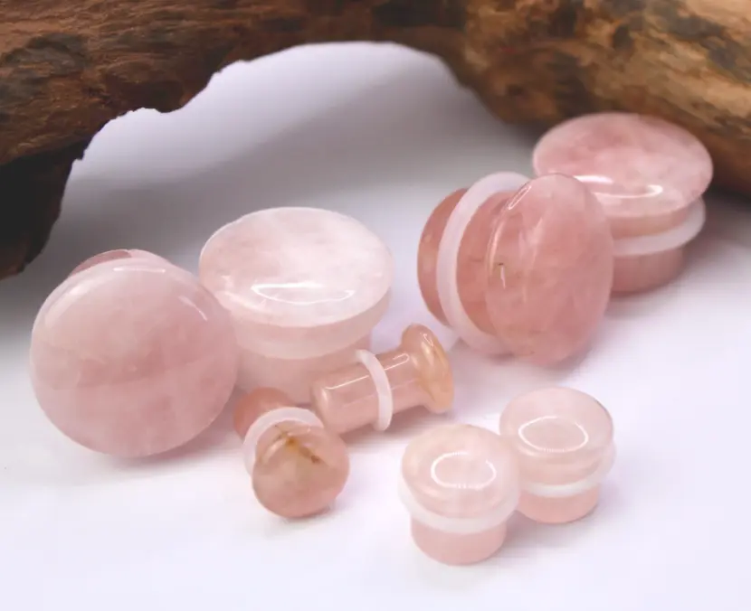 Rose Quartz Single Flare Stone Gauges 3mm-16mm Rose Quartz Single Flare Stone Gauges 3mm-16mm