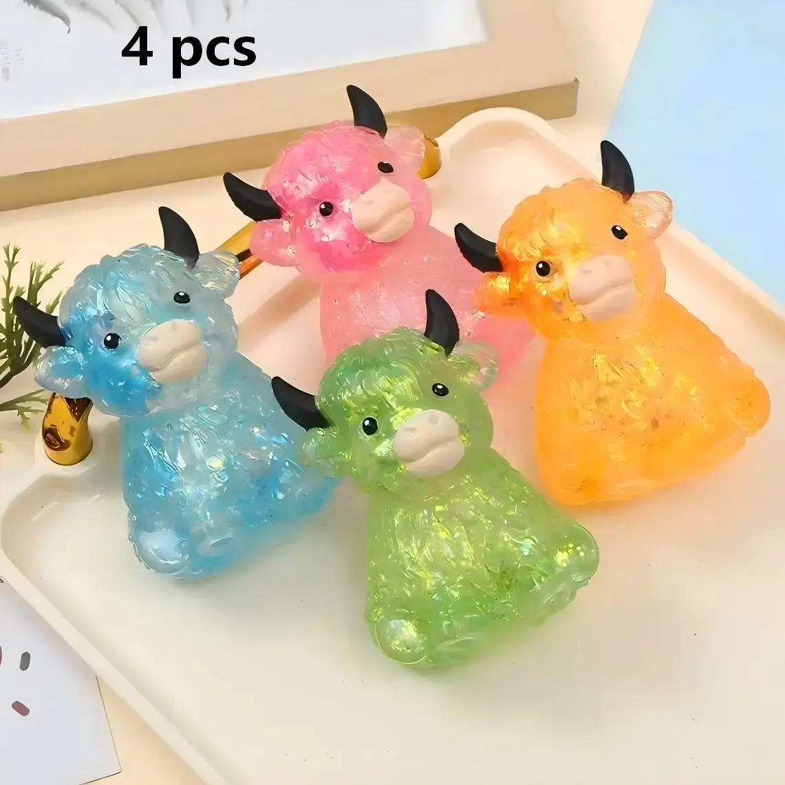 4pcs Mini Highland Cow Squishy Set - Slow-Rising Anxiety Fidgets, Stress Relief Gadget, ADHD Sensory Toy, Cow Lovers Gift, Easter Basket Stuffer, Birthday Party Favor