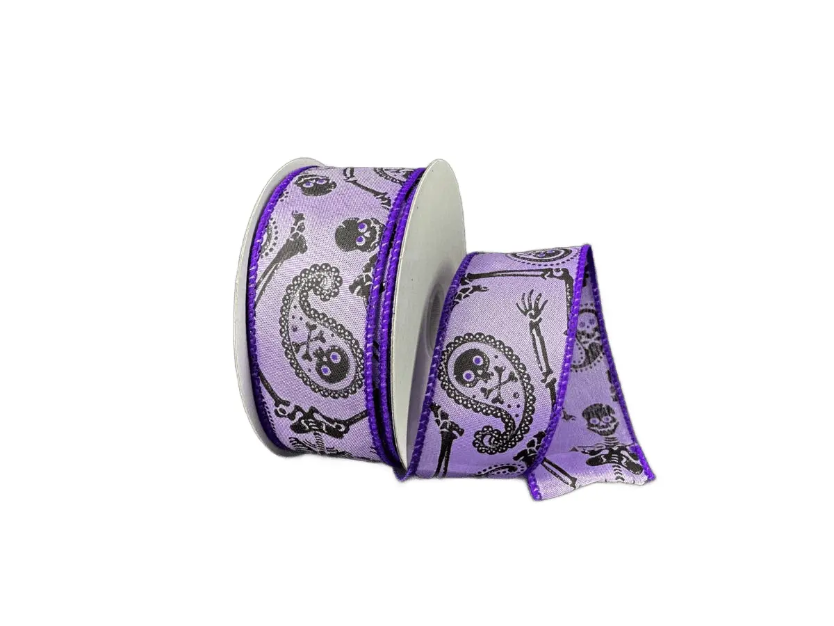 Lavender Satin Skull Paisley Ribbon – 1.5" x 10 Yards, Wired